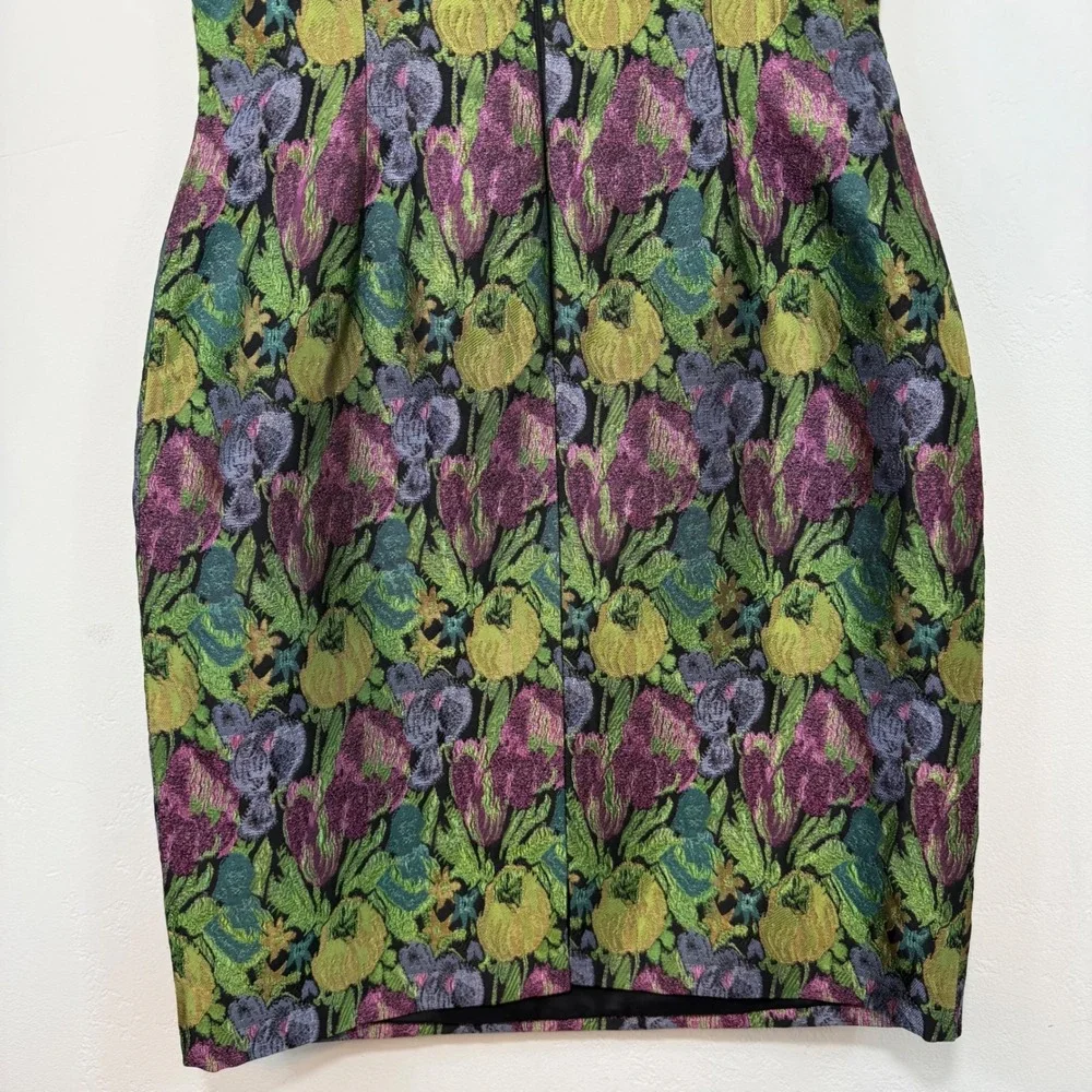 Carmen Marc‎ Valvo Floral Brocade Cocktail Dress Sleeveless Sheath Sequin Glam 8